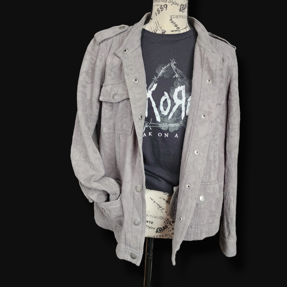 Hinge Utility Military Jacket Gray Embossed‎ Paisley Womens size M